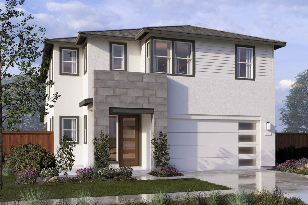 Capri at River Islands home exterior with stone detailing