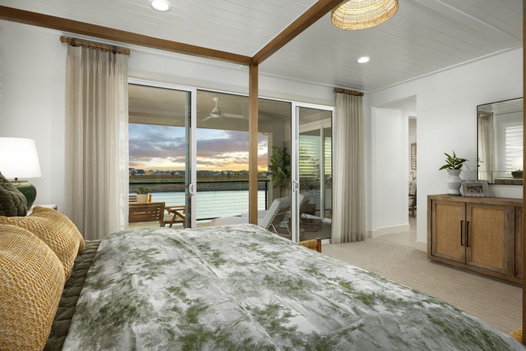 primary bedroom view in residence 3 at capri at river islands