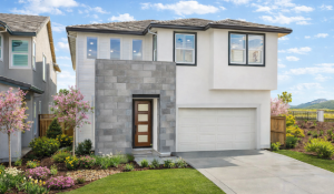 an exterior of a Capri at River Islands home during spring