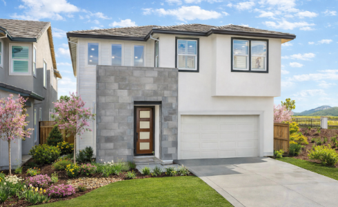 an exterior of a Capri at River Islands home during spring