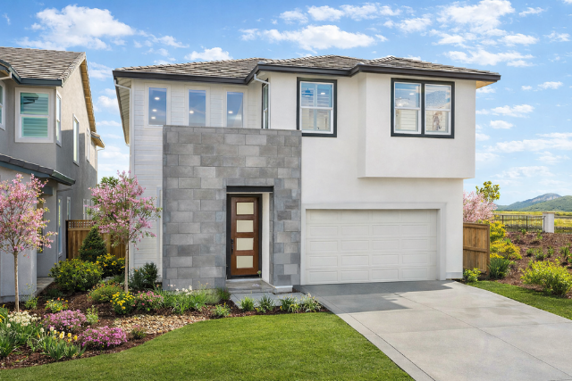 an exterior of a Capri at River Islands home during spring